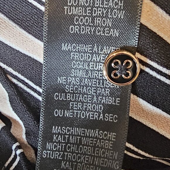 Adrianna Papell Women's Blouse Black Pastel Pink Stripe High Ruffle Collar - Picture 7 of 7